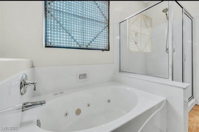 2449 Daks Loden Ct, Henderson, NV 89044 - bathroom with a tub with jets and a shower stall