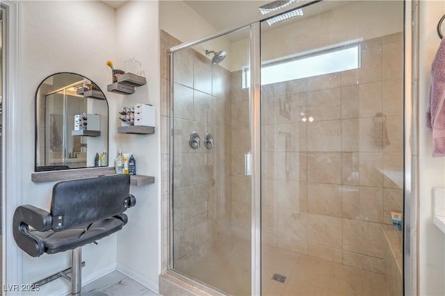 10031 Fletcher Peak Ave, Las Vegas, NV 89178 - bathroom with a stall shower and marble finish flooring