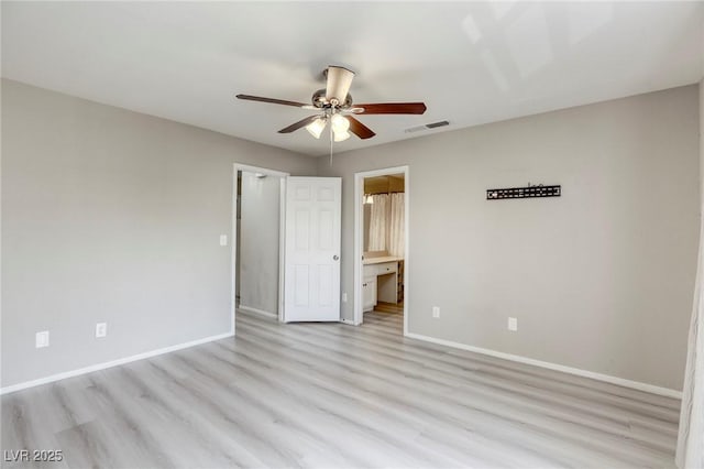 6250 W Flamingo Rd Unit 43, Las Vegas, NV 89103 - unfurnished bedroom with baseboards, light wood-style floors, ensuite bath, and ceiling fan