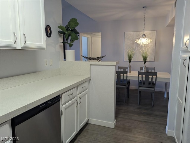 6650 W Warm Springs Rd Unit 2159, Las Vegas, NV 89118 - kitchen featuring dishwasher, baseboards, white cabinets, and a chandelier