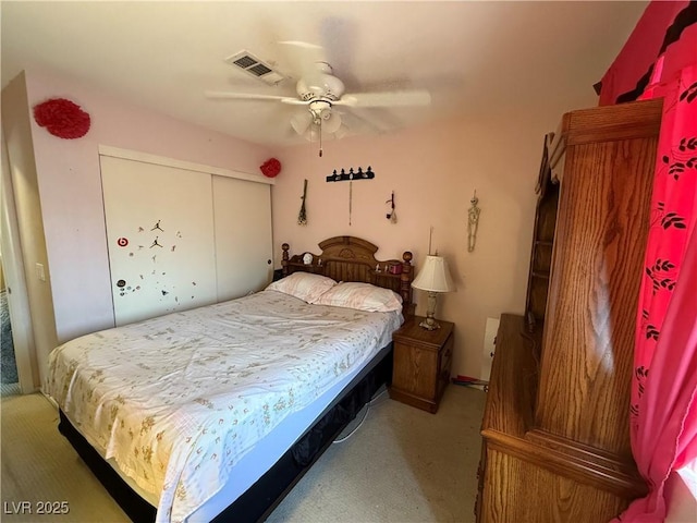 5517 Rock Creek Ln, Las Vegas, NV 89130 - bedroom with carpet, a closet, and ceiling fan