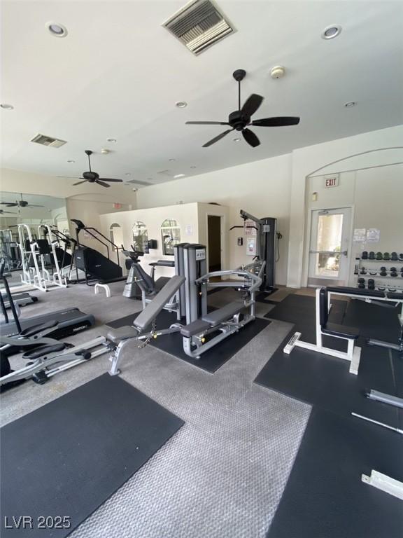 1511 Cardinal Peak Ln Unit 201, Las Vegas, NV 89144 - exercise room with ceiling fan and recessed lighting