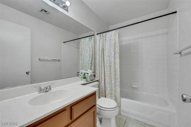 341 Waterwheel Falls Dr, Henderson, NV 89015 - bathroom featuring vanity, shower / bath combination with curtain, toilet, and tile patterned floors