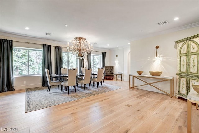 4162 Matterhorn Way, Las Vegas, NV 89124 - dining area featuring a chandelier, light wood-style floors, ornamental molding, recessed lighting, and baseboards