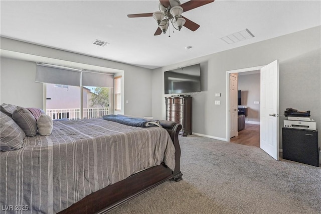 7821 Red Leaf Dr, Las Vegas, NV 89131 - carpeted bedroom with ceiling fan and access to outside