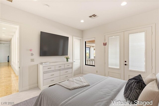 8895 S Tenaya Way, Las Vegas, NV 89113 - bedroom featuring french doors, recessed lighting, light colored carpet, and baseboards