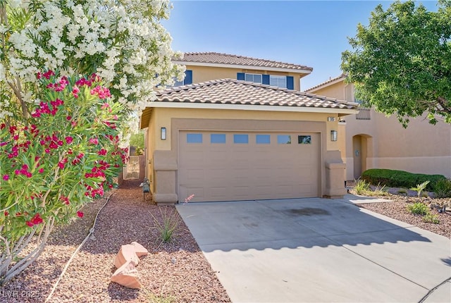 305 Napa Hills Dr, Las Vegas, NV 89144 - mediterranean / spanish-style home with stucco siding, driveway, a garage, and a tile roof