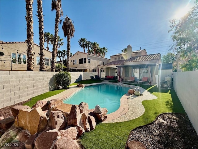 1704 Cordoba Canyon St, Las Vegas, NV 89117 - view of swimming pool featuring a fenced backyard and a patio area