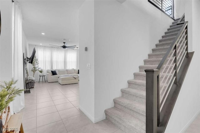 10292 Fragrant Apple Ct, Las Vegas, NV 89141 - staircase with tile patterned floors, baseboards, ceiling fan, and recessed lighting