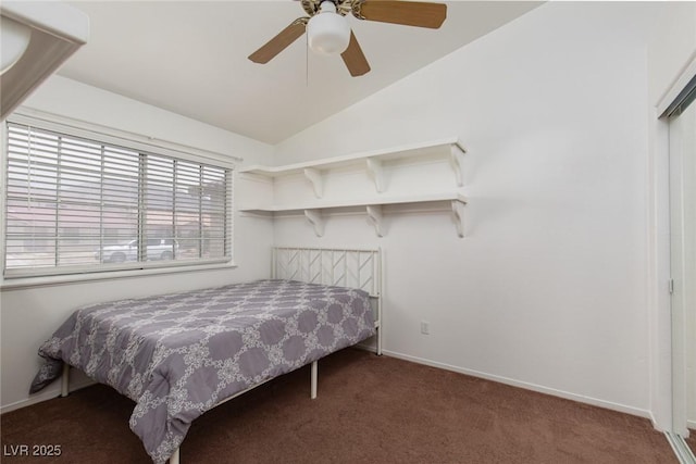 1835 Banaba Ln, Las Vegas, NV 89156 - carpeted bedroom featuring baseboards, a ceiling fan, and vaulted ceiling