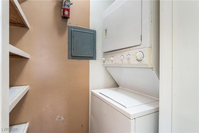 1470 Elizabeth Ave Unit 1, Las Vegas, NV 89119 - laundry room featuring stacked washer and clothes dryer and electric panel