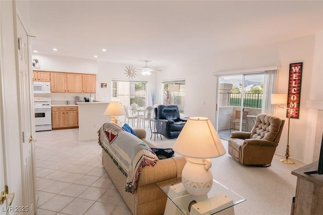 4970 Black Bear Rd Unit 101, Las Vegas, NV 89149 - living room featuring a ceiling fan, recessed lighting, and light tile patterned floors
