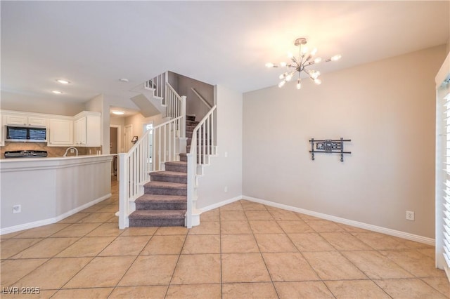 8775 Traveling Breeze Ave Unit 102, Las Vegas, NV 89178 - staircase featuring tile patterned floors, a chandelier, baseboards, and recessed lighting
