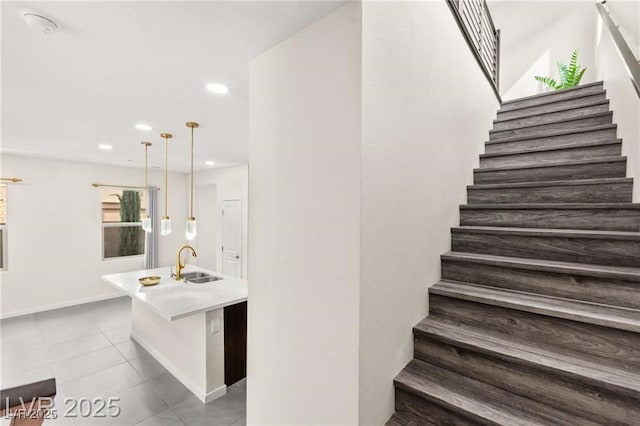 2407 Ridgeline Wash St, Las Vegas, NV 89138 - stairway with tile patterned floors, recessed lighting, and baseboards