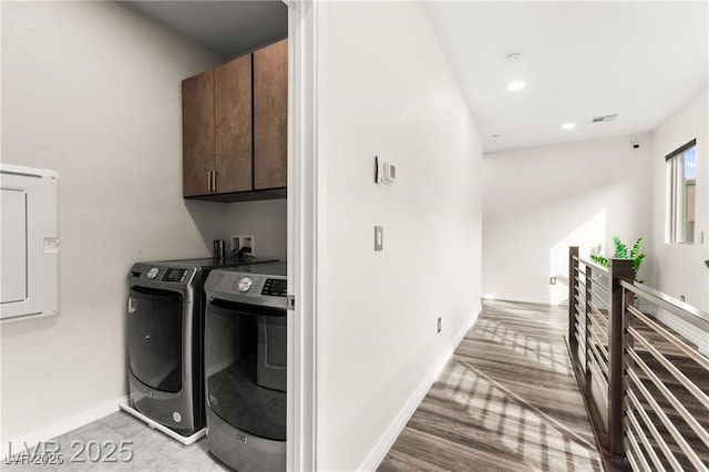 2407 Ridgeline Wash St, Las Vegas, NV 89138 - washroom featuring cabinet space, washing machine and dryer, baseboards, and recessed lighting