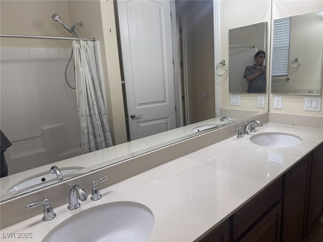 7934 Cape Flattery Ave, Las Vegas, NV 89147 - full bath with double vanity and a shower with shower curtain