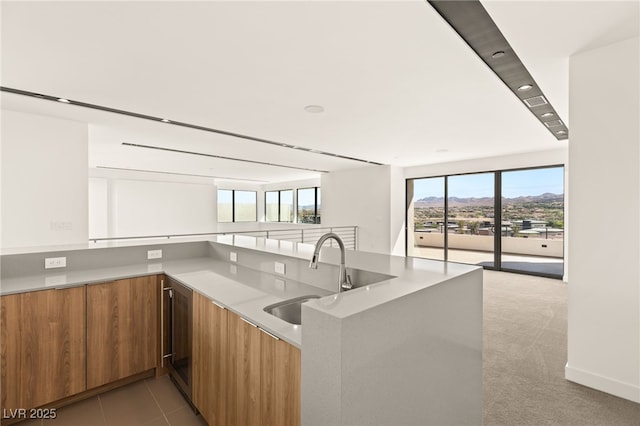 25 Canyon Bay Dr, Henderson, NV 89011 - kitchen with modern cabinets, a sink, brown cabinets, light countertops, and light carpet