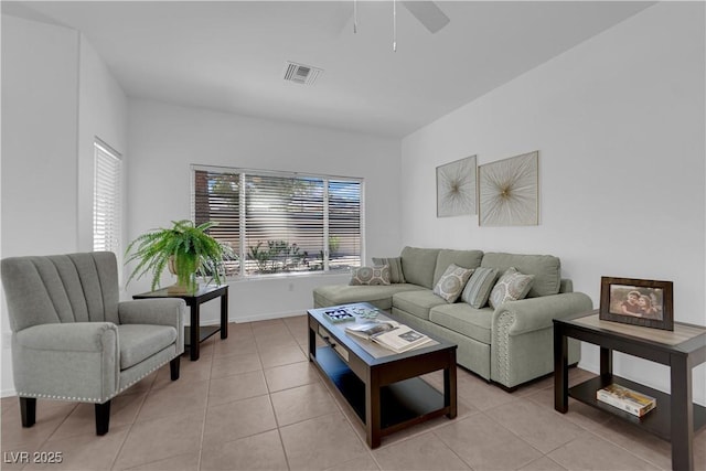2323 Barbers Point Pl, Las Vegas, NV 89134 - living room featuring ceiling fan, light tile patterned floors, and baseboards