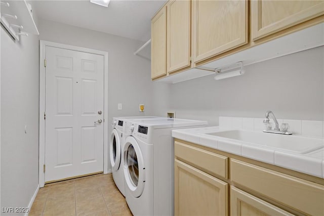 1305 Chaparral Summit Dr, Las Vegas, NV 89117 - washroom with cabinet space, washing machine and dryer, light tile patterned flooring, and baseboards