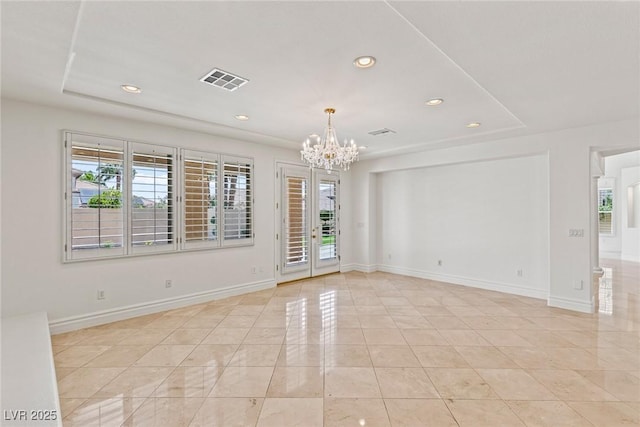 2846 Barrow Downs St, Las Vegas, NV 89135 - empty room featuring recessed lighting, a chandelier, baseboards, and light tile patterned flooring