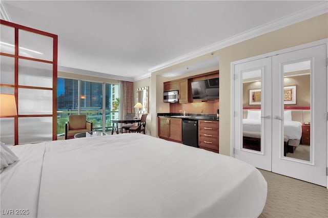 135 E Harmon Ave Unit 315, Las Vegas, NV 89109 - bedroom featuring french doors, ornamental molding, and a sink