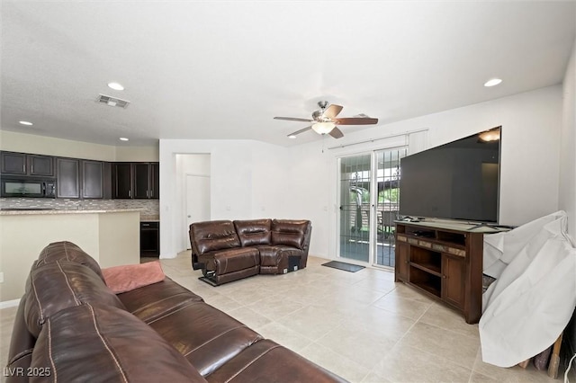9104 Ashiwi Ave, Las Vegas, NV 89178 - living area featuring a ceiling fan, light tile patterned flooring, and recessed lighting
