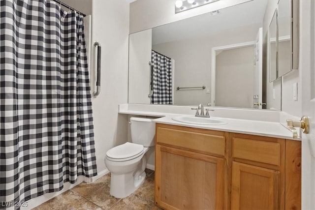 2812 Via Avanti St, Henderson, NV 89074 - bathroom with toilet, vanity, tile patterned flooring, and a shower with curtain