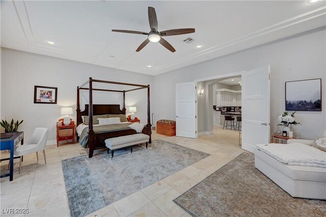 2111 Bogart Ct, Las Vegas, NV 89117 - bedroom featuring recessed lighting, light tile patterned floors, ceiling fan, and baseboards