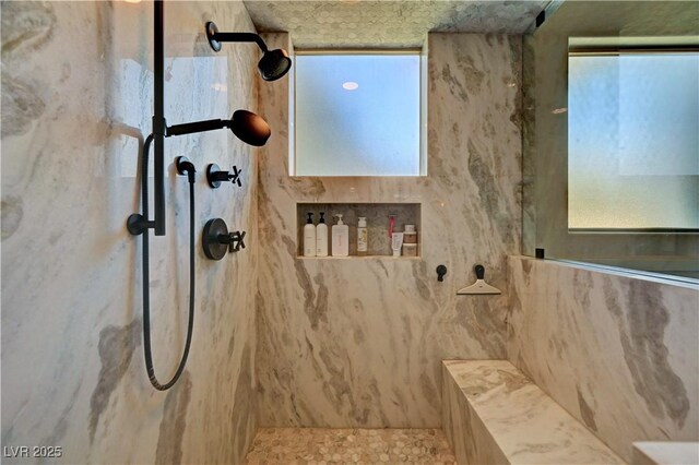 2111 Bogart Ct, Las Vegas, NV 89117 - bathroom featuring a marble finish shower