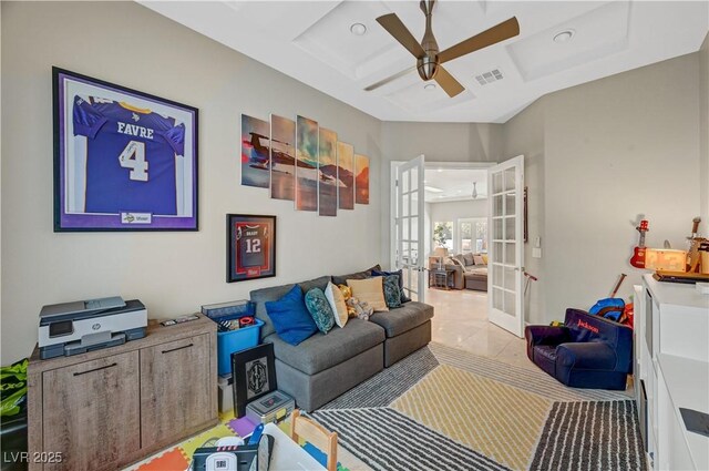 2111 Bogart Ct, Las Vegas, NV 89117 - living room with french doors and a ceiling fan