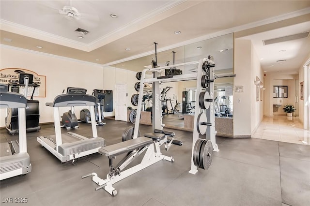 3412 Crystal Tower St, Las Vegas, NV 89129 - exercise room featuring ornamental molding, baseboards, and recessed lighting