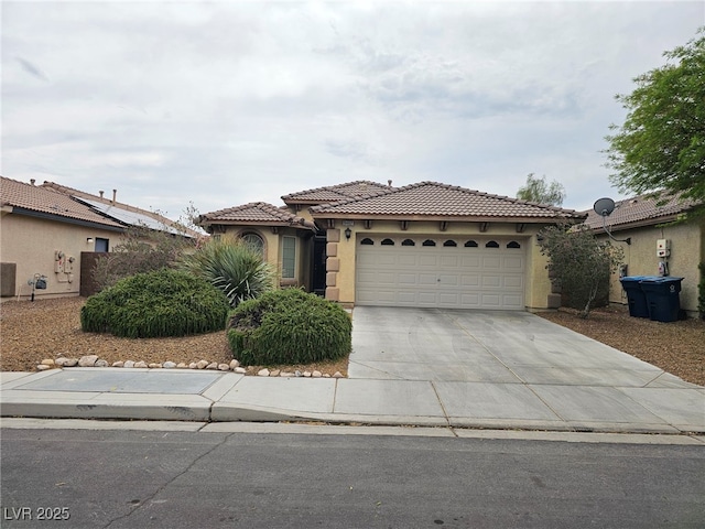 9462 Alhambra Valley St, Las Vegas, NV 89178 - mediterranean / spanish-style home featuring driveway, stucco siding, a tile roof, and an attached garage