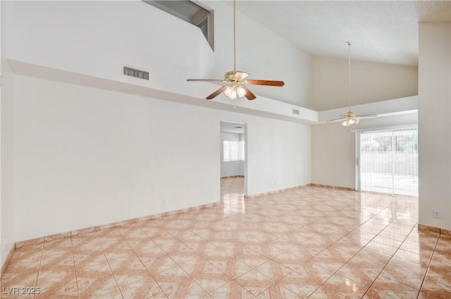 420 Clifton Heights Dr, Las Vegas, NV 89145 - empty room featuring a ceiling fan, baseboards, and high vaulted ceiling
