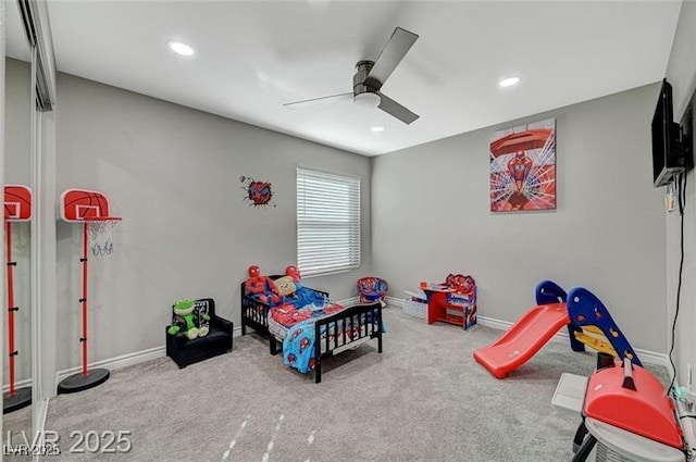 2451 N Rainbow Blvd Unit 2076, Las Vegas, NV 89108 - bedroom with recessed lighting, carpet floors, baseboards, and ceiling fan