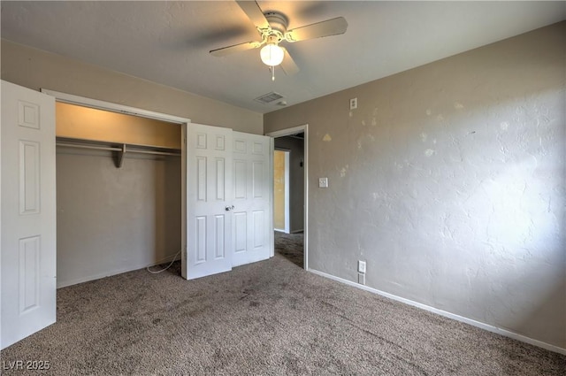 240 N 19th St, Las Vegas, NV 89101 - unfurnished bedroom with carpet, a closet, baseboards, and ceiling fan