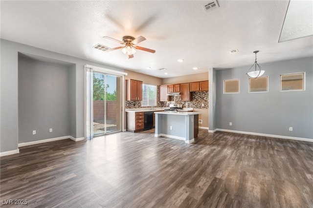 28 Yellow Flame Ave, North Las Vegas, NV 89084 - unfurnished living room with ceiling fan, dark wood-style floors, baseboards, and recessed lighting