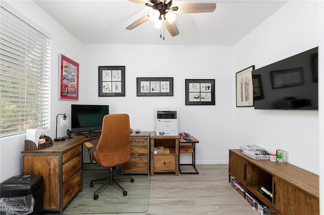 9112 Vista Greens Way Unit 204, Las Vegas, NV 89134 - office area with ceiling fan, light wood finished floors, and baseboards