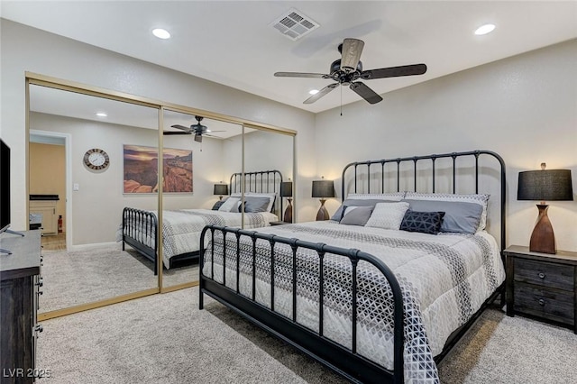 450 Intrepid Ct, Boulder City, NV 89005 - bedroom featuring carpet, a closet, recessed lighting, a ceiling fan, and baseboards