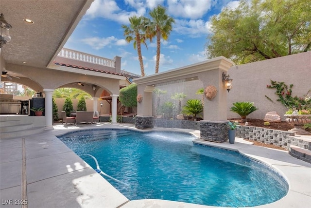4108 Royal Scots Ave, Las Vegas, NV 89141 - view of swimming pool featuring a patio, ceiling fan, and a fenced backyard