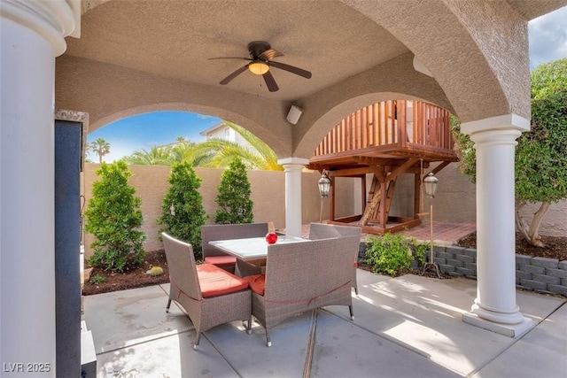 4108 Royal Scots Ave, Las Vegas, NV 89141 - fenced backyard featuring a patio area, ceiling fan, and outdoor dining area