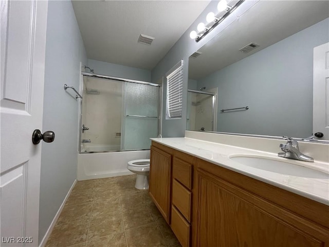 4749 Golden Shimmer Ave, Las Vegas, NV 89139 - bathroom featuring vanity, toilet, enclosed tub / shower combo, tile patterned flooring, and baseboards