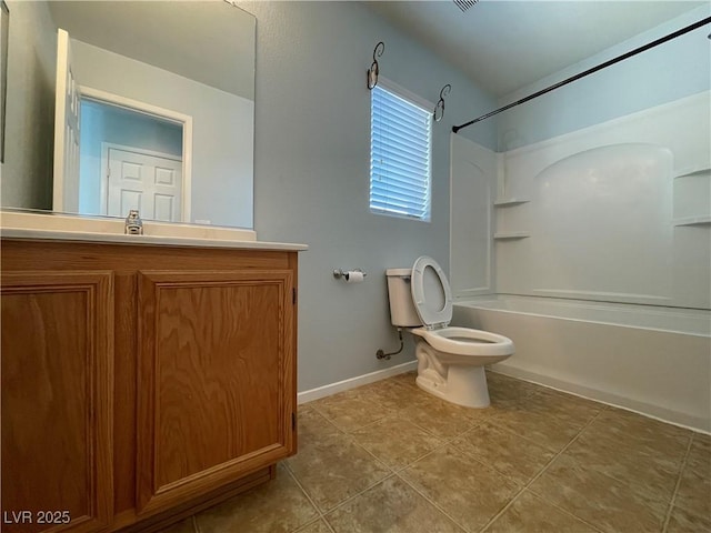 4749 Golden Shimmer Ave, Las Vegas, NV 89139 - full bathroom with  shower combination, toilet, vanity, tile patterned flooring, and baseboards