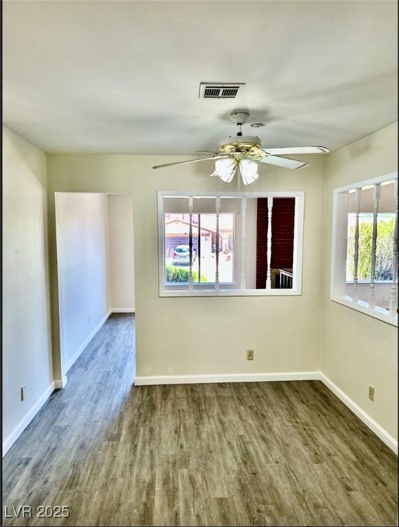3729 La Junta Dr, Las Vegas, NV 89120 - spare room featuring a ceiling fan, wood finished floors, and healthy amount of natural light