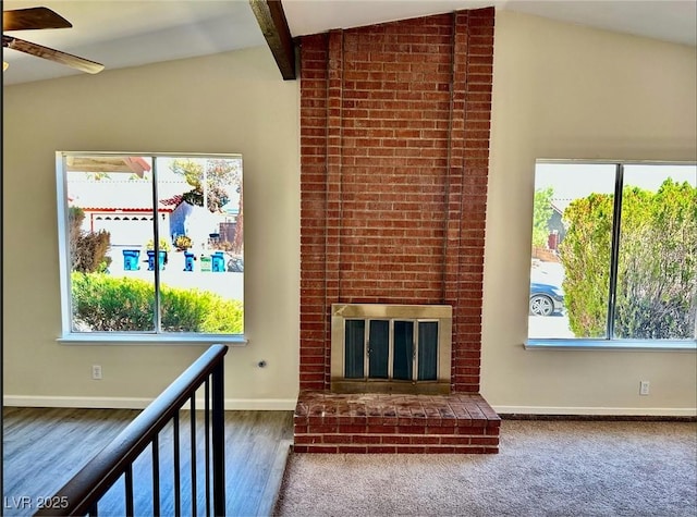 3729 La Junta Dr, Las Vegas, NV 89120 - unfurnished living room featuring ceiling fan, a fireplace, and wood finished floors
