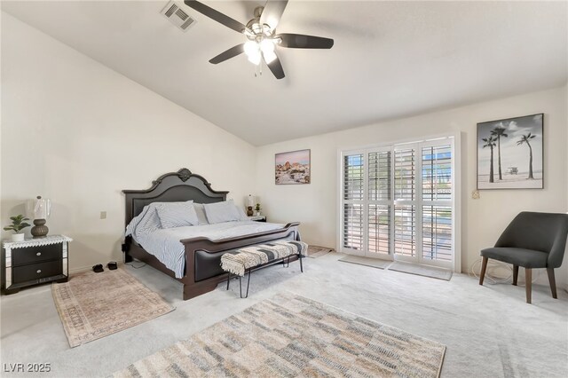 5829 W Patrick Ln, Las Vegas, NV 89118 - carpeted bedroom with access to outside, lofted ceiling, and ceiling fan