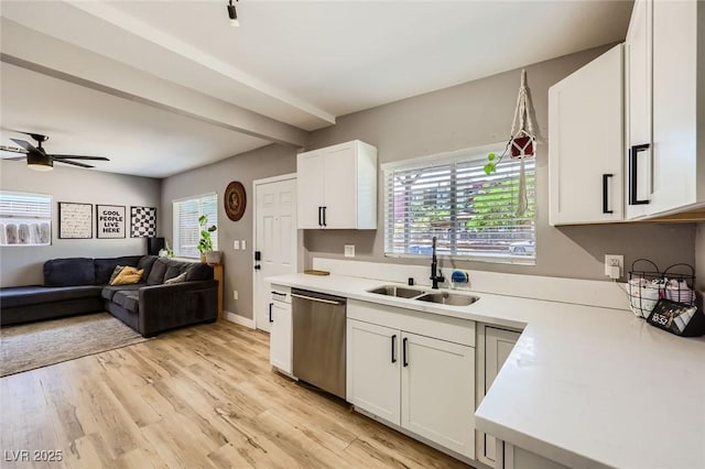 80 E Texas Ave, Henderson, NV 89015 - kitchen featuring dishwasher, a sink, light countertops, white cabinetry, and light wood-type flooring