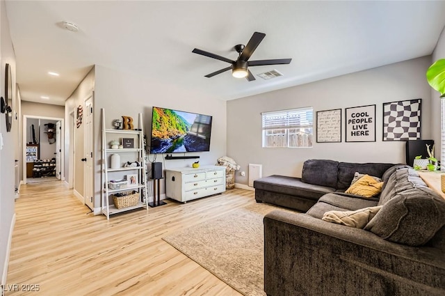 80 E Texas Ave, Henderson, NV 89015 - living room with light wood finished floors, a ceiling fan, baseboards, and recessed lighting