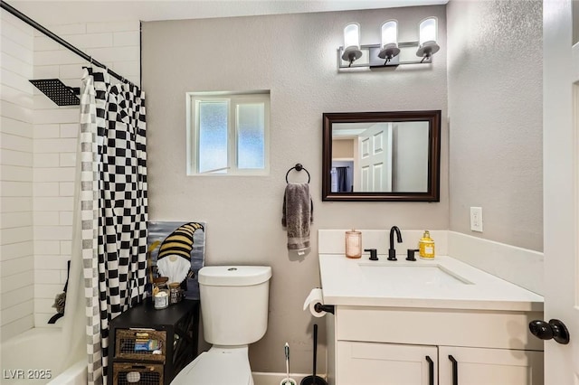 80 E Texas Ave, Henderson, NV 89015 - bathroom featuring vanity, toilet, and shower / tub combo with curtain
