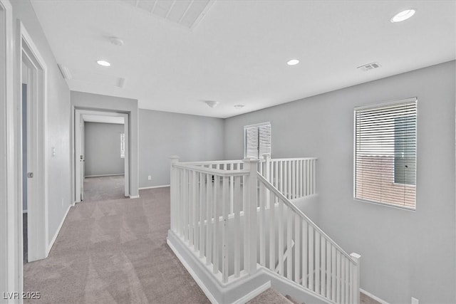 9010 Wine Cellar Ave, Las Vegas, NV 89148 - hallway featuring an upstairs landing, carpet flooring, baseboards, and recessed lighting