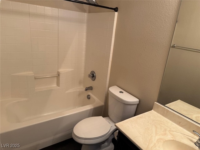 10118 Farmington Hall Ct, Las Vegas, NV 89129 - full bathroom with toilet, vanity, bathtub / shower combination, and a textured wall